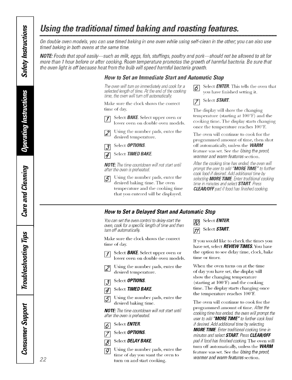 How to set a delayed start and automatic stop | GE JT930 User Manual | Page 22 / 48