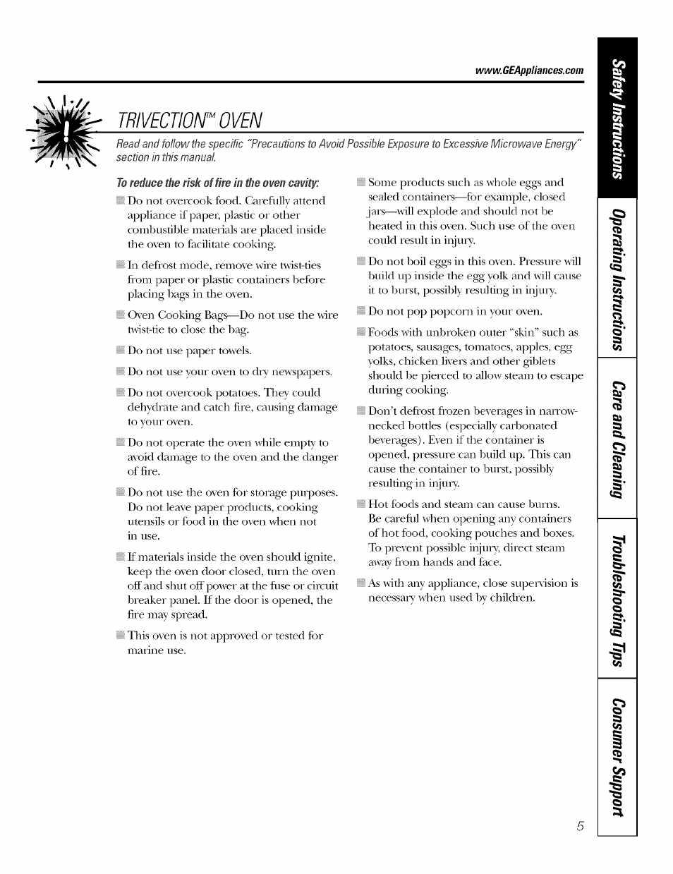 Trivectiom^' oven | GE JT930 User Manual | Page 5 / 48