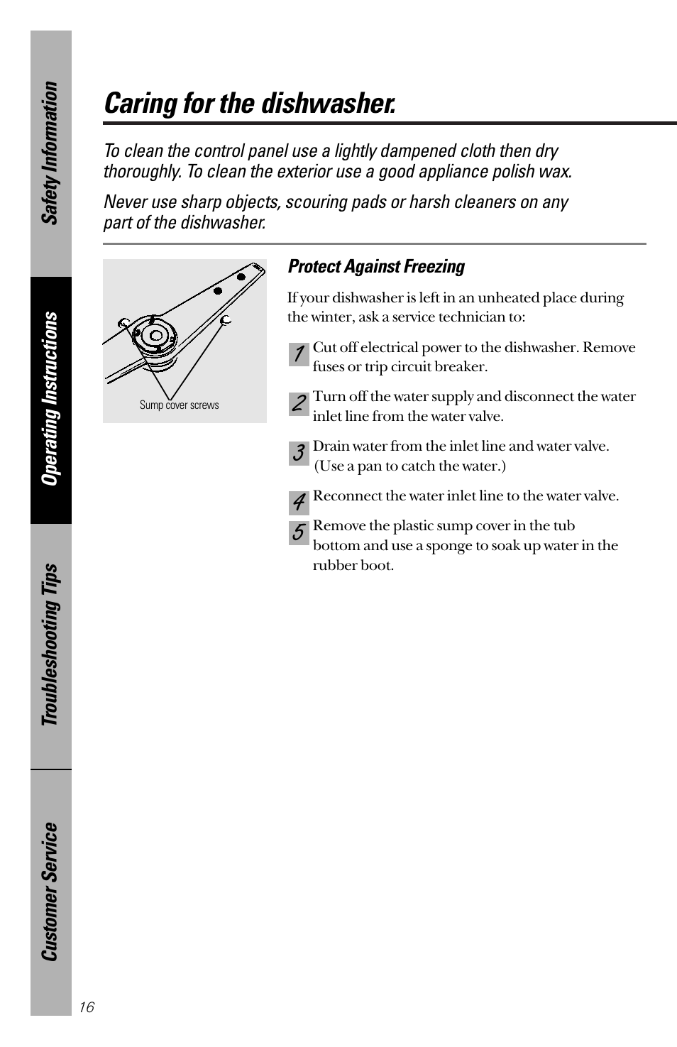 Care and cleaning, Care and cleaning , 17, Caring for the dishwasher | GE 165D4700P203 User Manual | Page 16 / 28