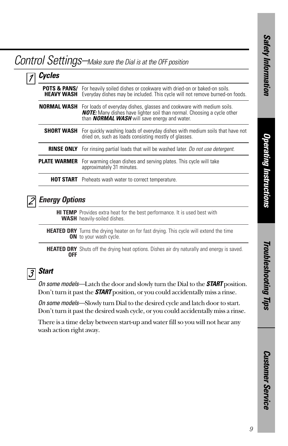 Control settings | GE 165D4700P203 User Manual | Page 9 / 28