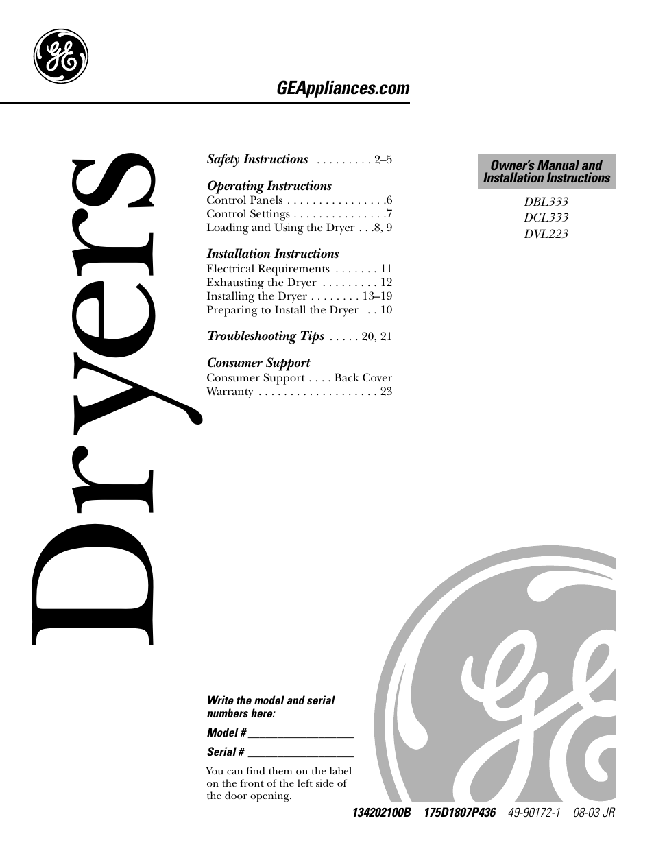 GE DBL333 User Manual | 24 pages