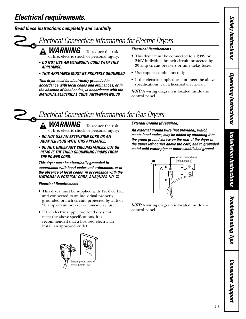 Electrical requirements | GE DBL333 User Manual | Page 11 / 24