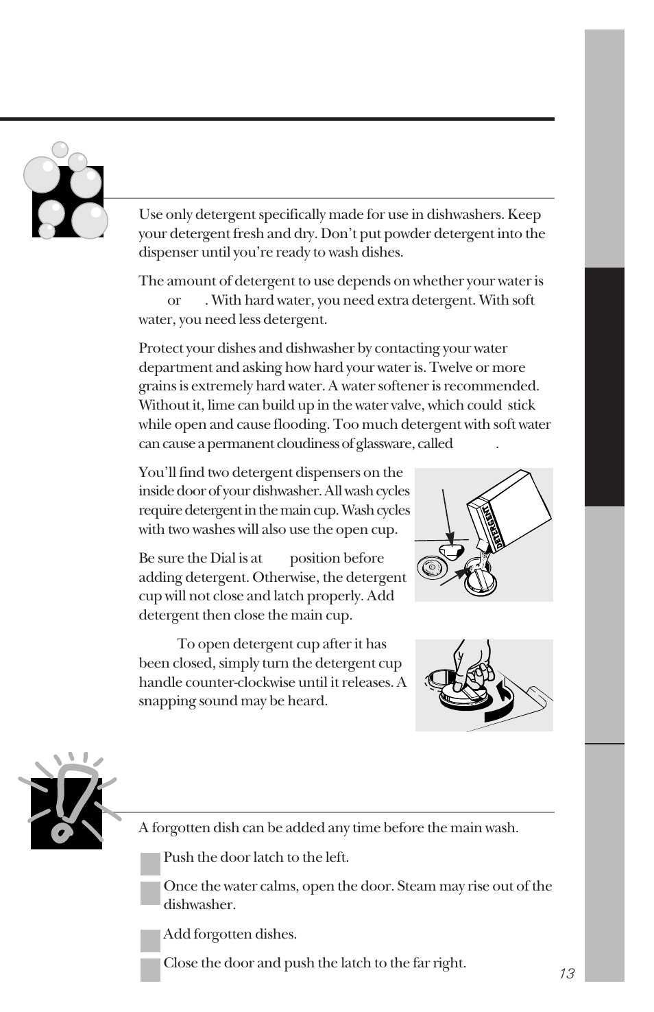 Proper use of detergent, Forget to add a dish | GE 165D4700P138 User Manual | Page 13 / 28