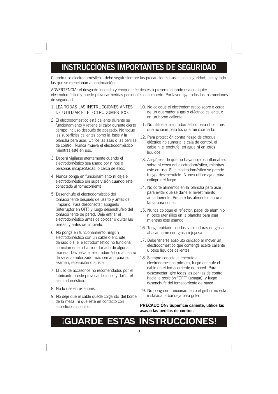 Instrucciones importantes de seguridad, Guarde estas instrucciones | GE 169015 User Manual | Page 11 / 16