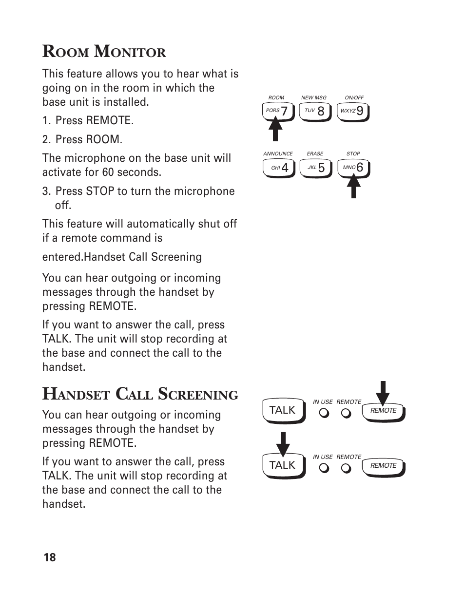 Handset call screening, Help, Onitor | Andset, Creening | GE 2-9950 User Manual | Page 18 / 38