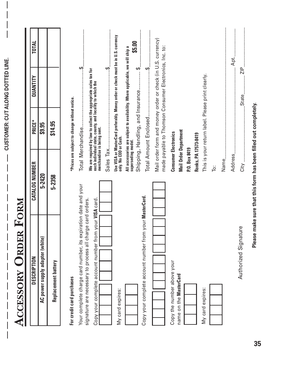 Index, Ccessor y, Rder | GE 2-9950 User Manual | Page 35 / 38