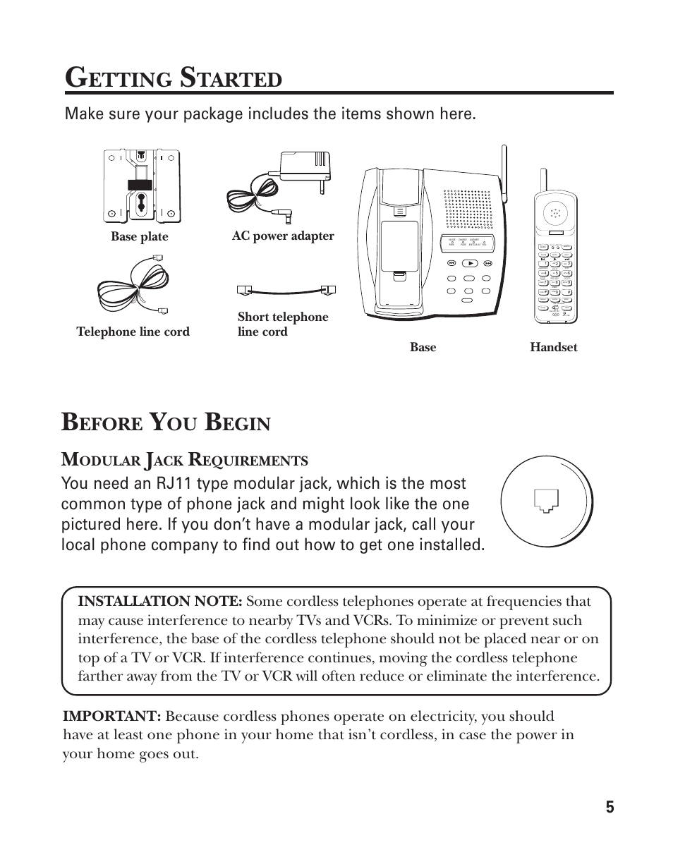 Before you begin, Modular jack requirements, Desktop installation | Etting, Tarted, Efore, Egin, Odular, Equirements | GE 2-9950 User Manual | Page 5 / 38