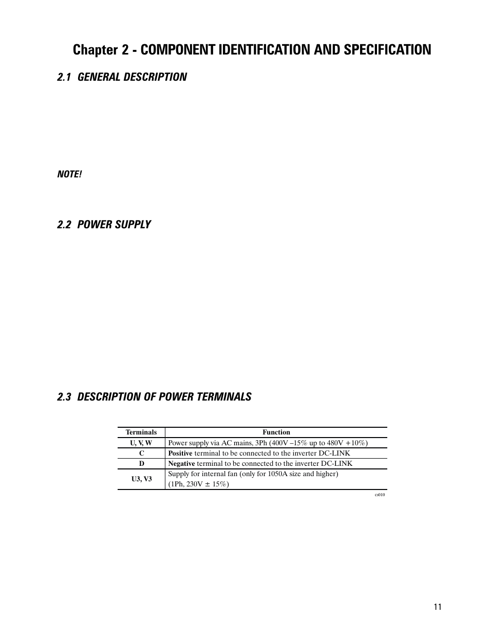 1 general description, 2 power supply, 3 description of power terminals | GE CS300 User Manual | Page 11 / 28