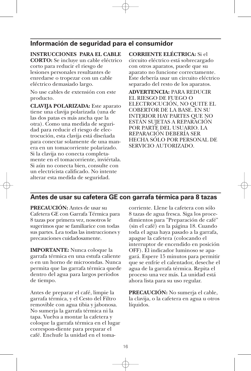 Información de seguridad para el consumidor | GE 1549887 User Manual | Page 16 / 26