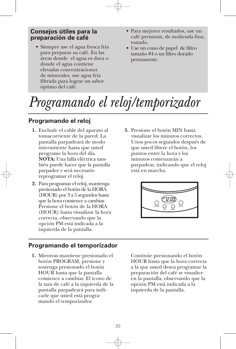 Programando el reloj/temporizador | GE 1549887 User Manual | Page 20 / 26