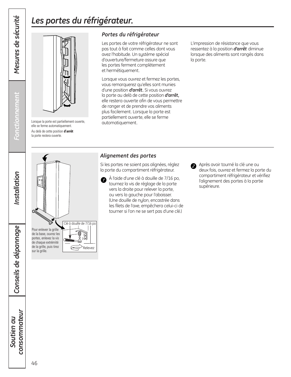 Les portes du réfrigérateur | GE 200D8074P037 User Manual | Page 46 / 112