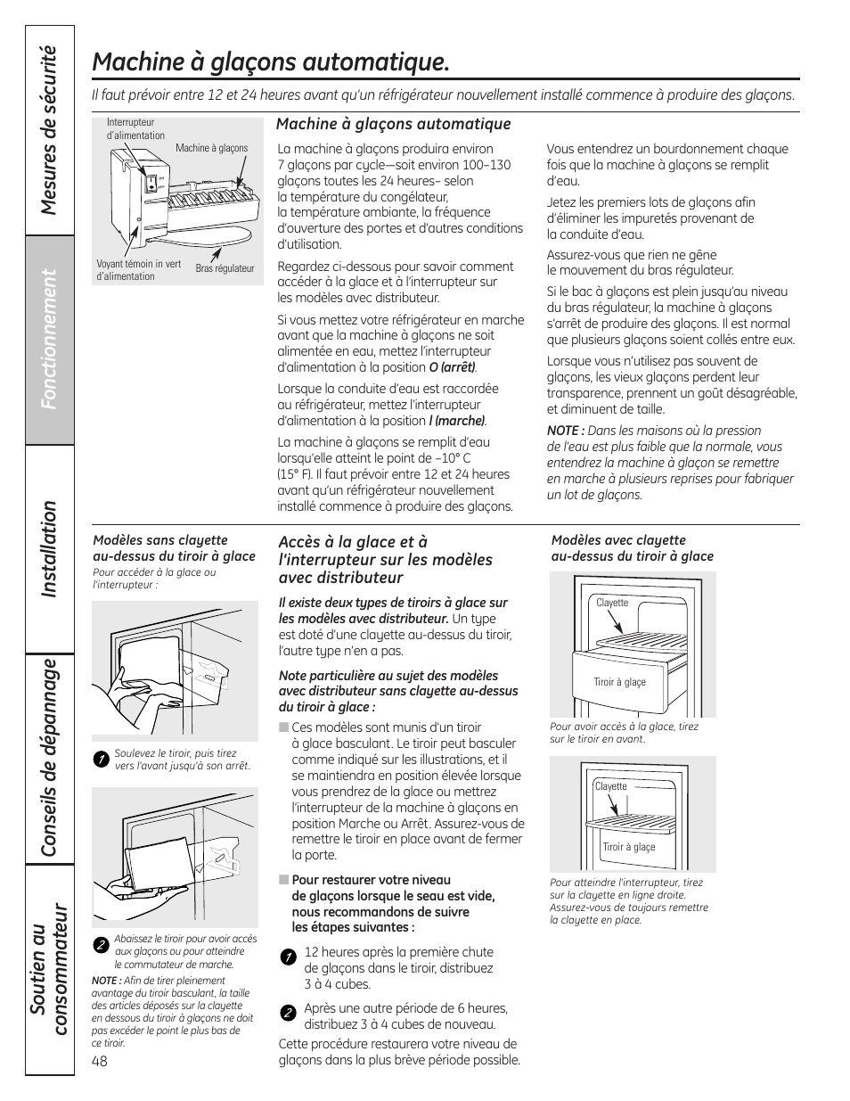 Machine à glaçons automatique | GE 200D8074P037 User Manual | Page 48 / 112