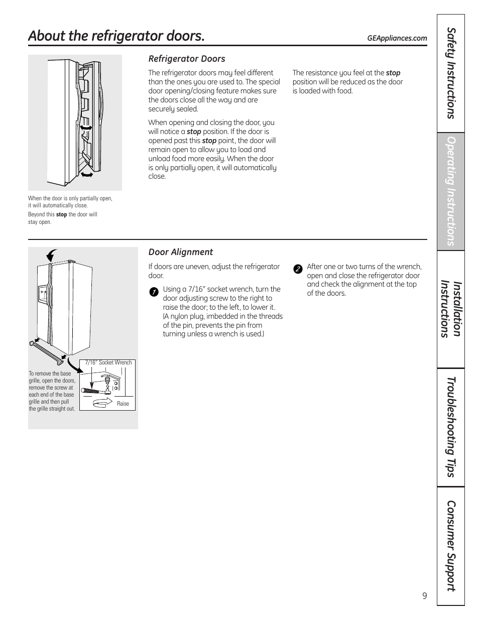 Refrigerator doors, About the refrigerator doors | GE 200D8074P037 User Manual | Page 9 / 112