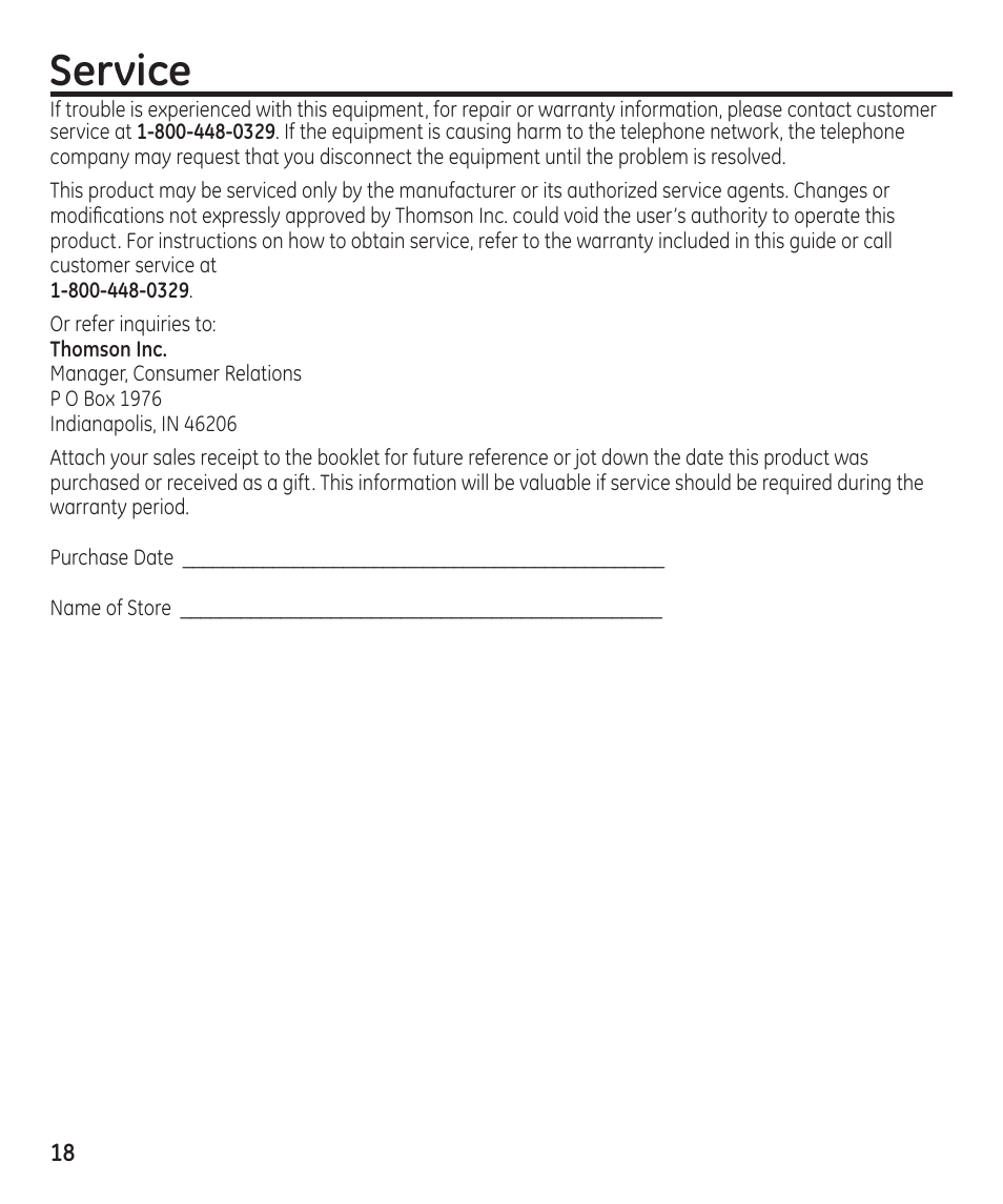 Service | GE 16174120 User Manual | Page 18 / 48