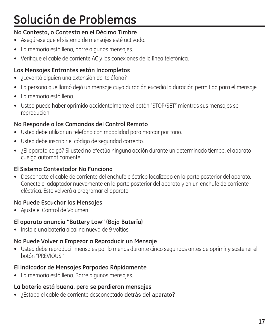 Solución de problemas | GE 16174120 User Manual | Page 41 / 48