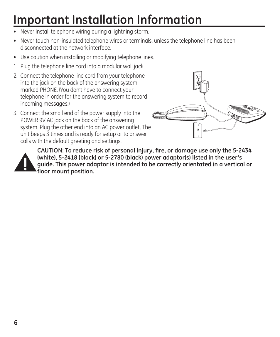 Important installation information | GE 16174120 User Manual | Page 6 / 48