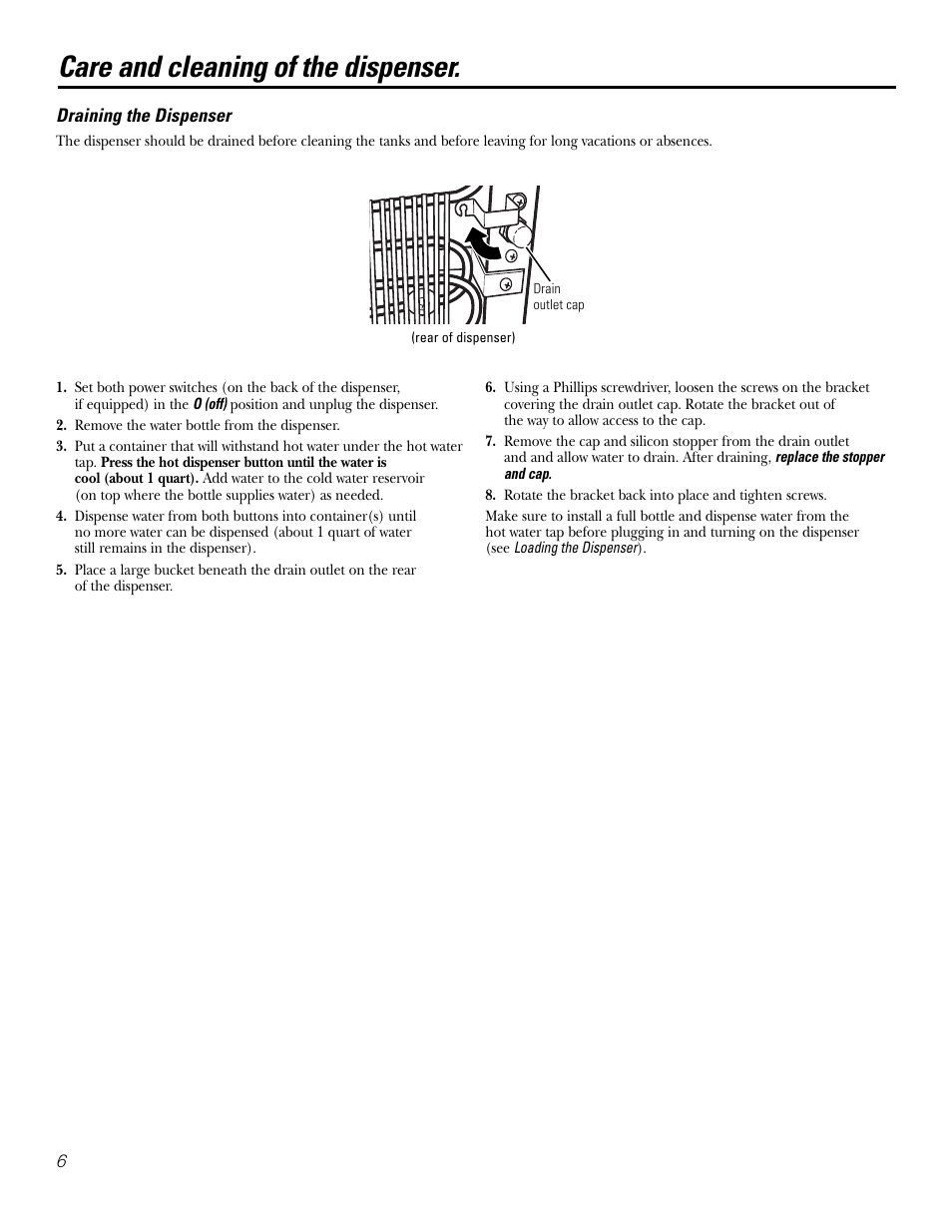 Care and cleaning of the dispenser | GE GXCF25FBS User Manual | Page 6 / 28