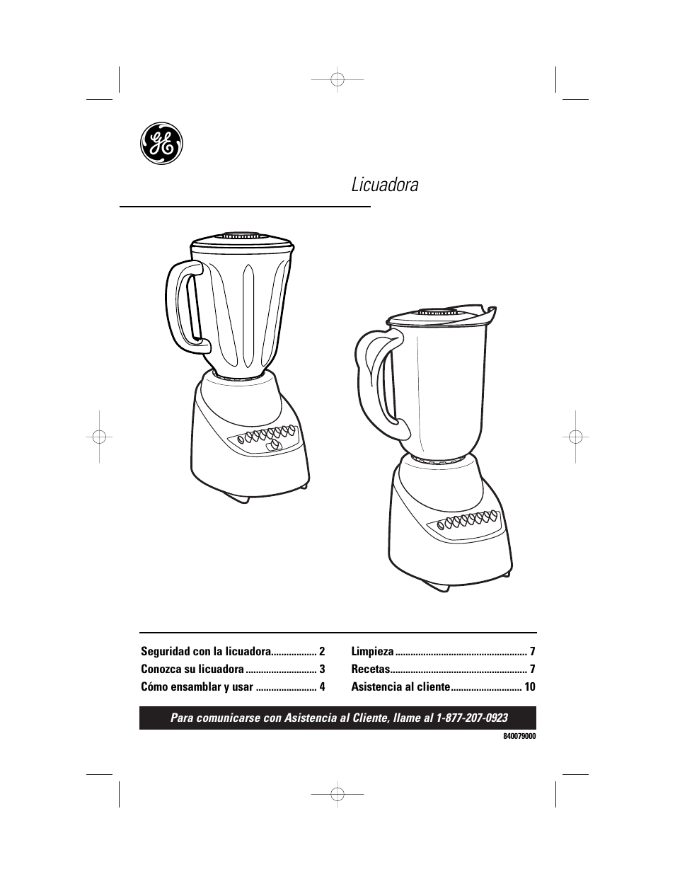 Spanish version, Licuadora | GE 840079000 User Manual | Page 11 / 20