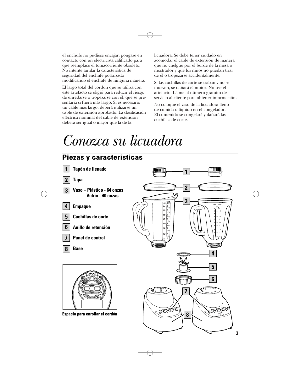 Conozca su licuadora, Piezas y características | GE 840079000 User Manual | Page 13 / 20