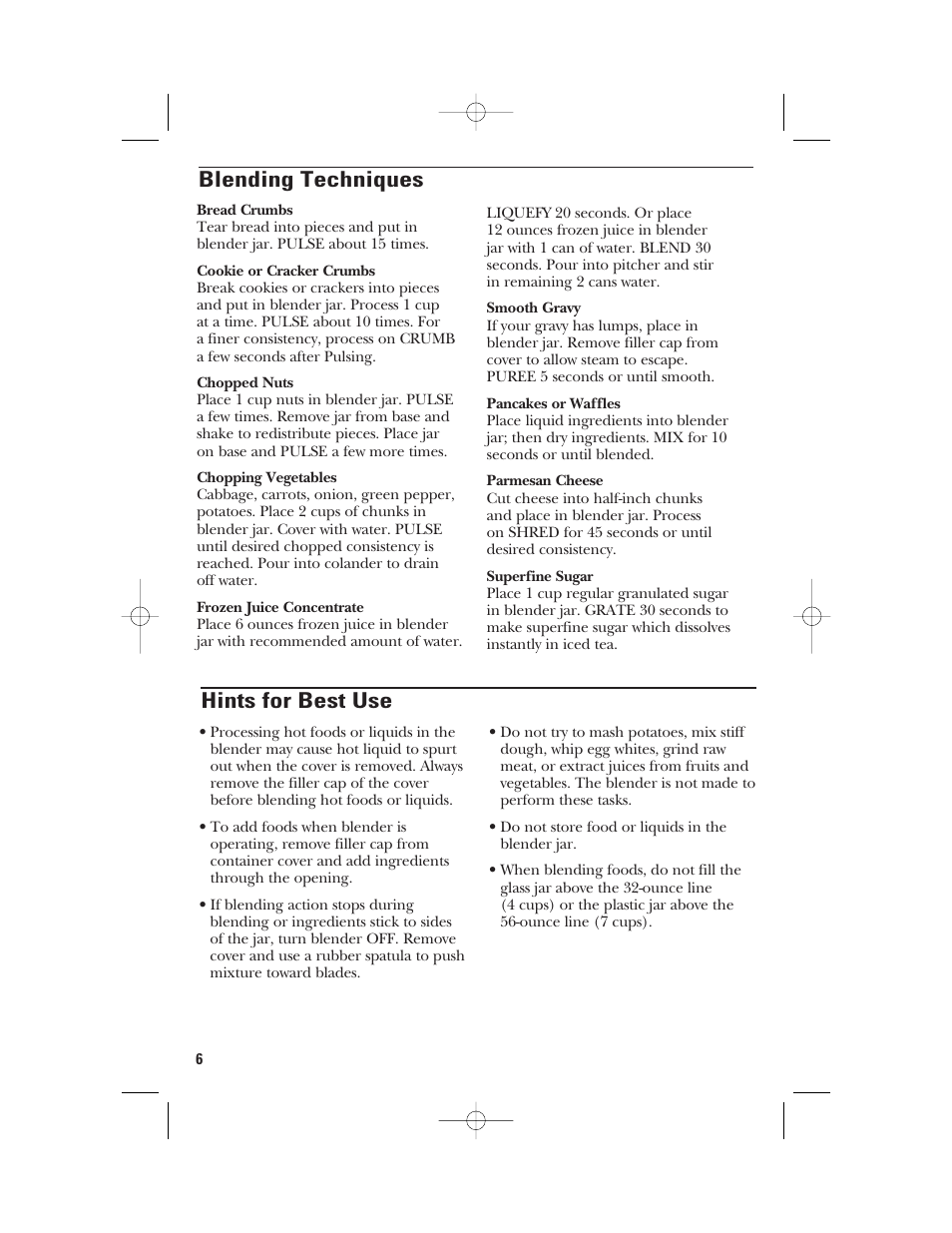Hints for best use, Blending techniques | GE 840079000 User Manual | Page 6 / 20