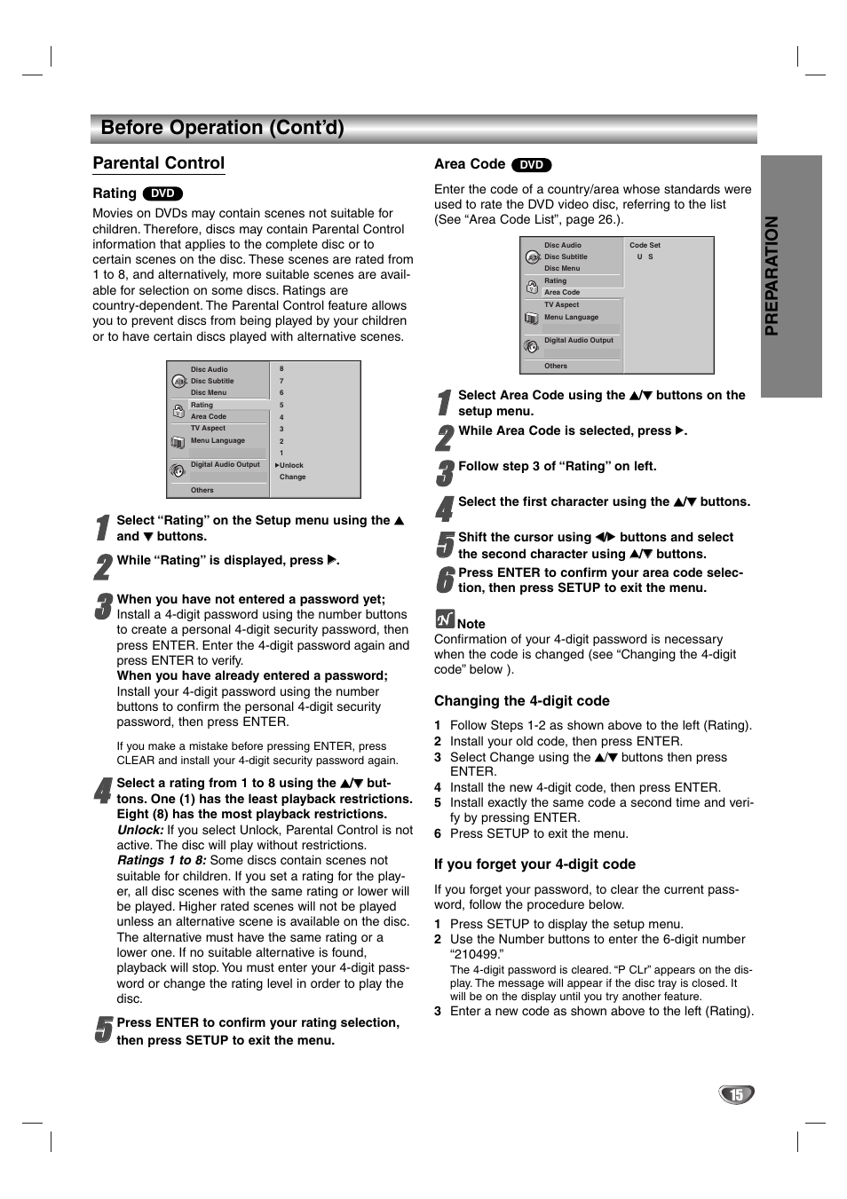 Parental control, Before operation (cont’d) | GE SD-2805 User Manual | Page 15 / 30