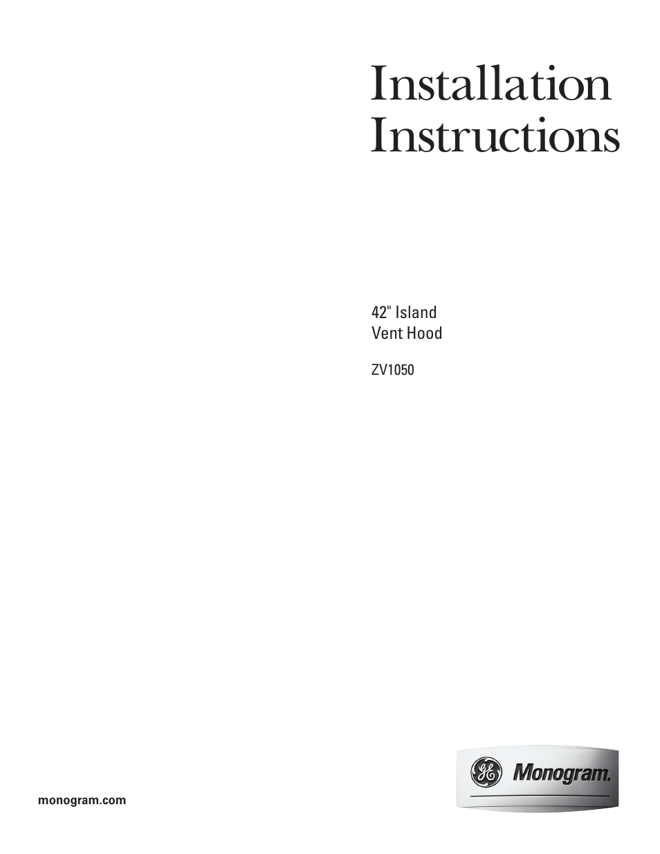 GE MONOGRAM ZV1050 User Manual | 16 pages