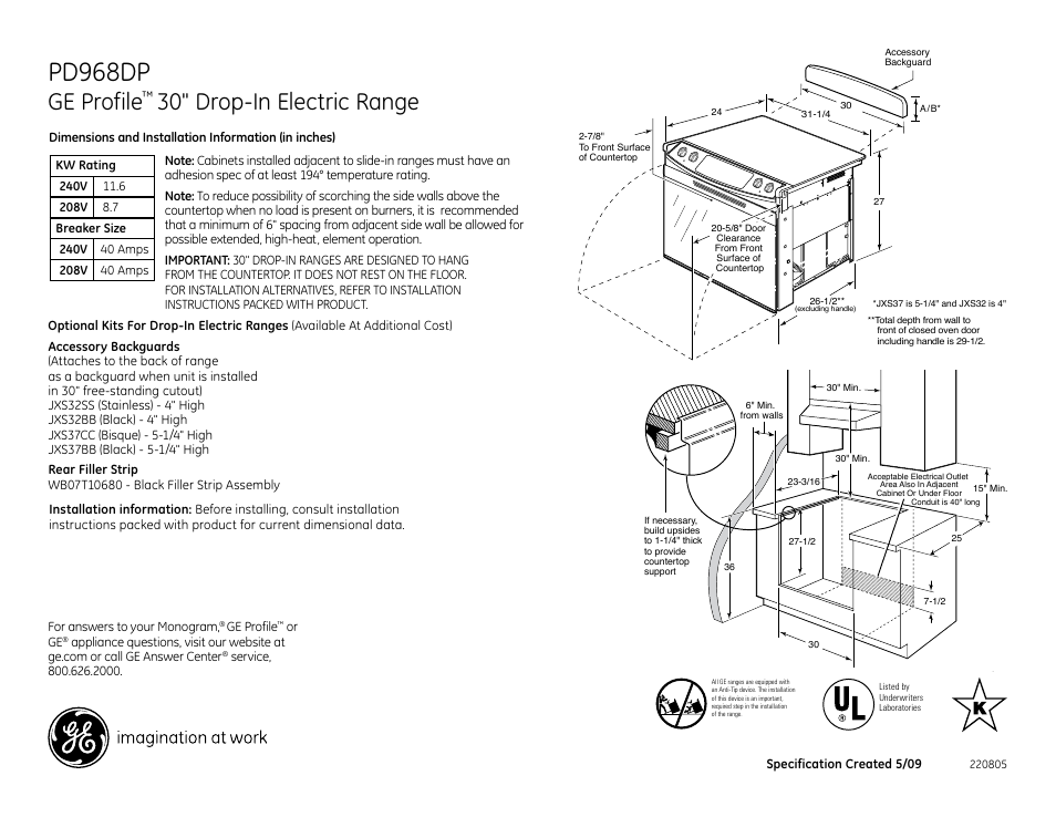 GE Profile D968DP User Manual | 2 pages