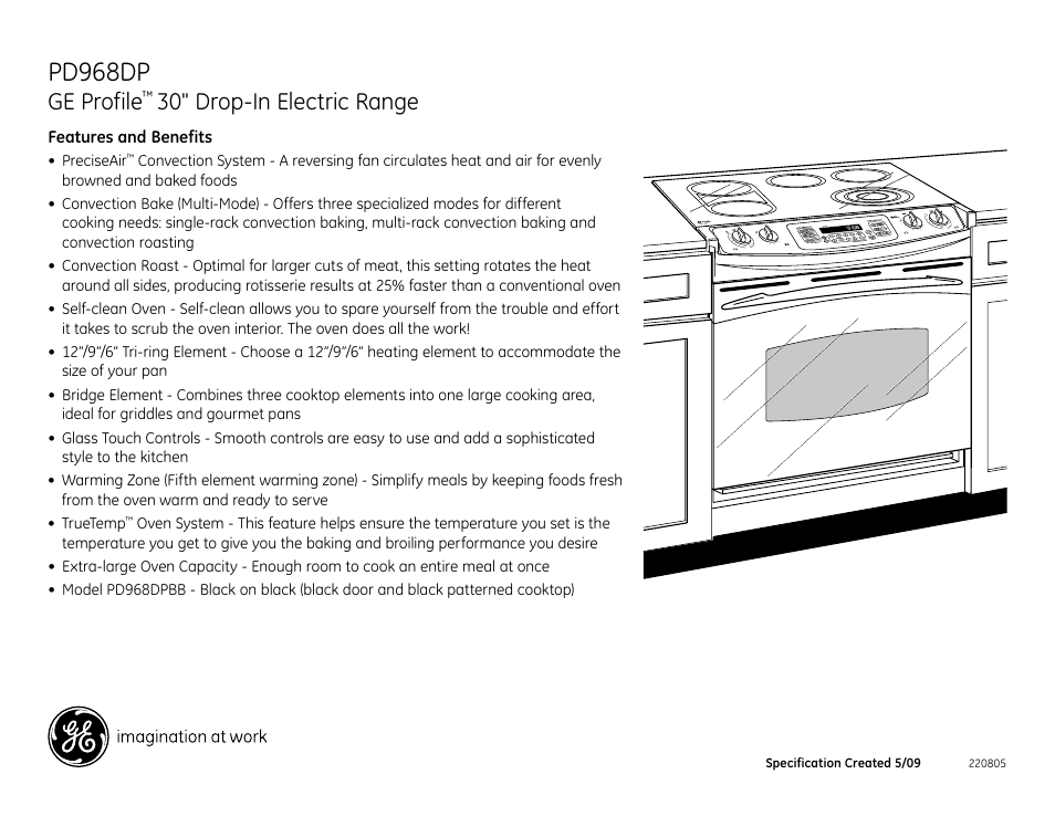 Pd968dp, Pd968dp/tp, Ge profile | 30" drop-in electric range | GE Profile D968DP User Manual | Page 2 / 2