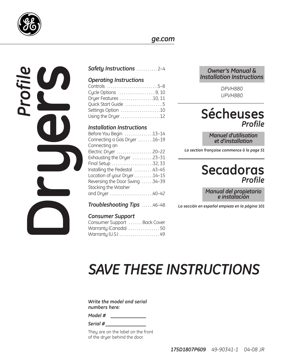 GE UPVH880 User Manual | 152 pages