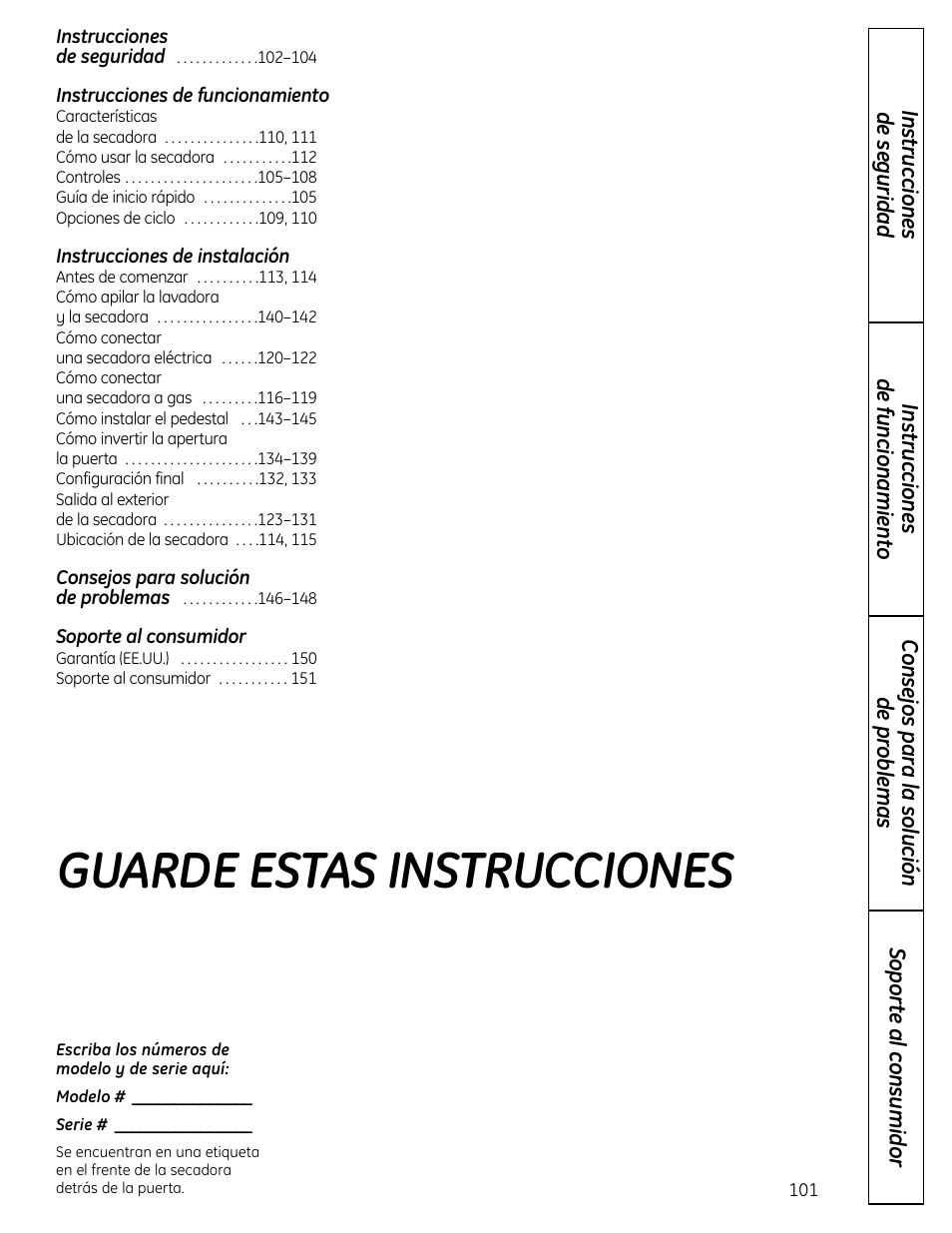Guarde estas instrucciones | GE UPVH880 User Manual | Page 101 / 152