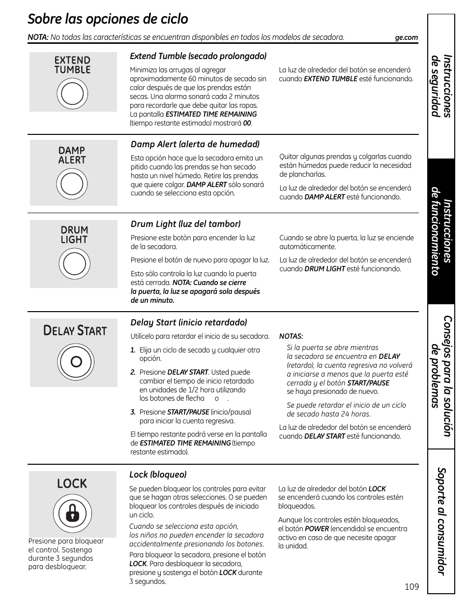 Sobre las opciones de ciclo | GE UPVH880 User Manual | Page 109 / 152