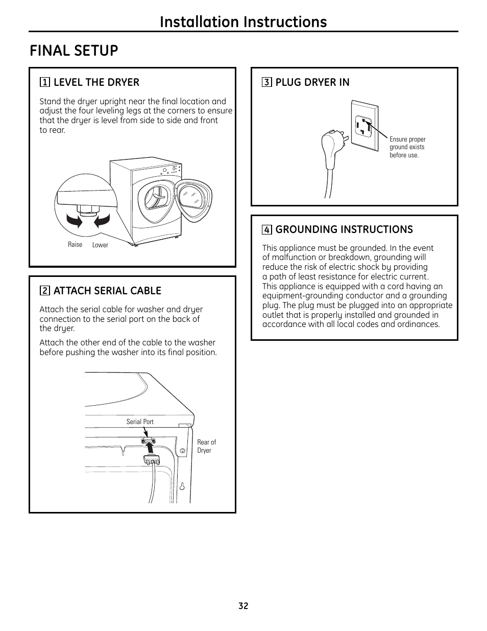 Installation instructions, Final setup | GE UPVH880 User Manual | Page 32 / 152