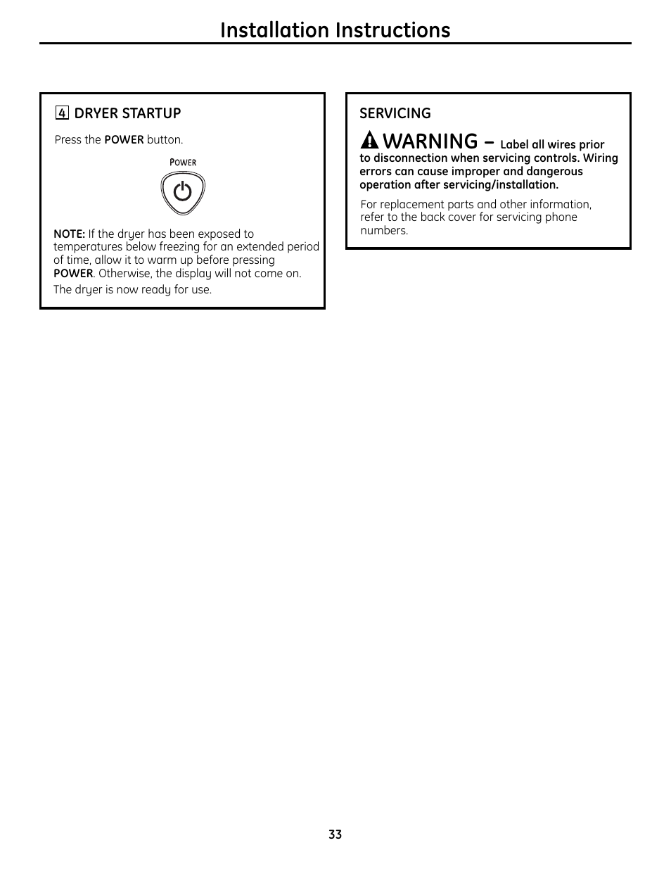 Installation instructions, Warning | GE UPVH880 User Manual | Page 33 / 152