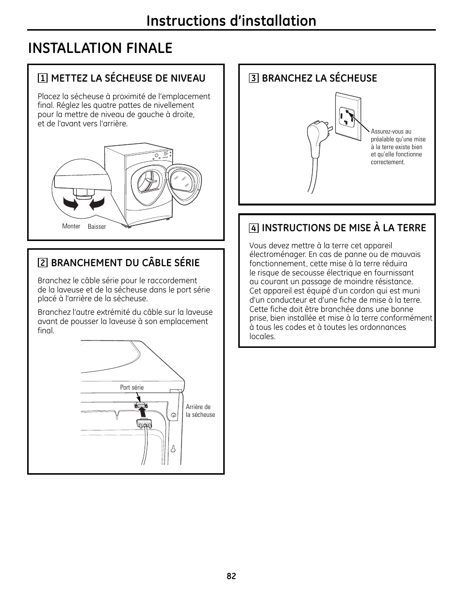 Instructions d’installation, Installation finale | GE UPVH880 User Manual | Page 82 / 152