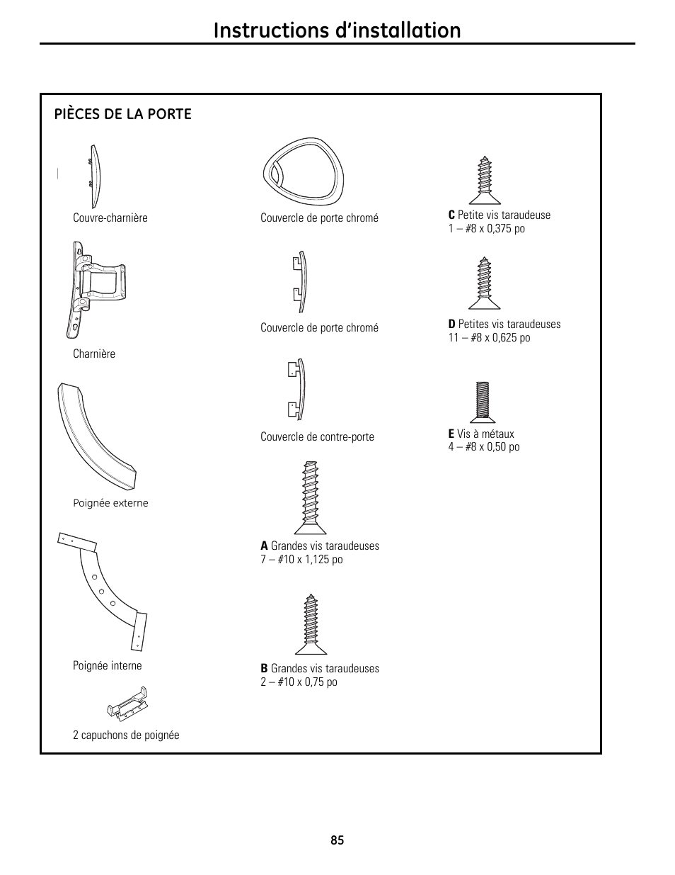 Instructions d’installation | GE UPVH880 User Manual | Page 85 / 152