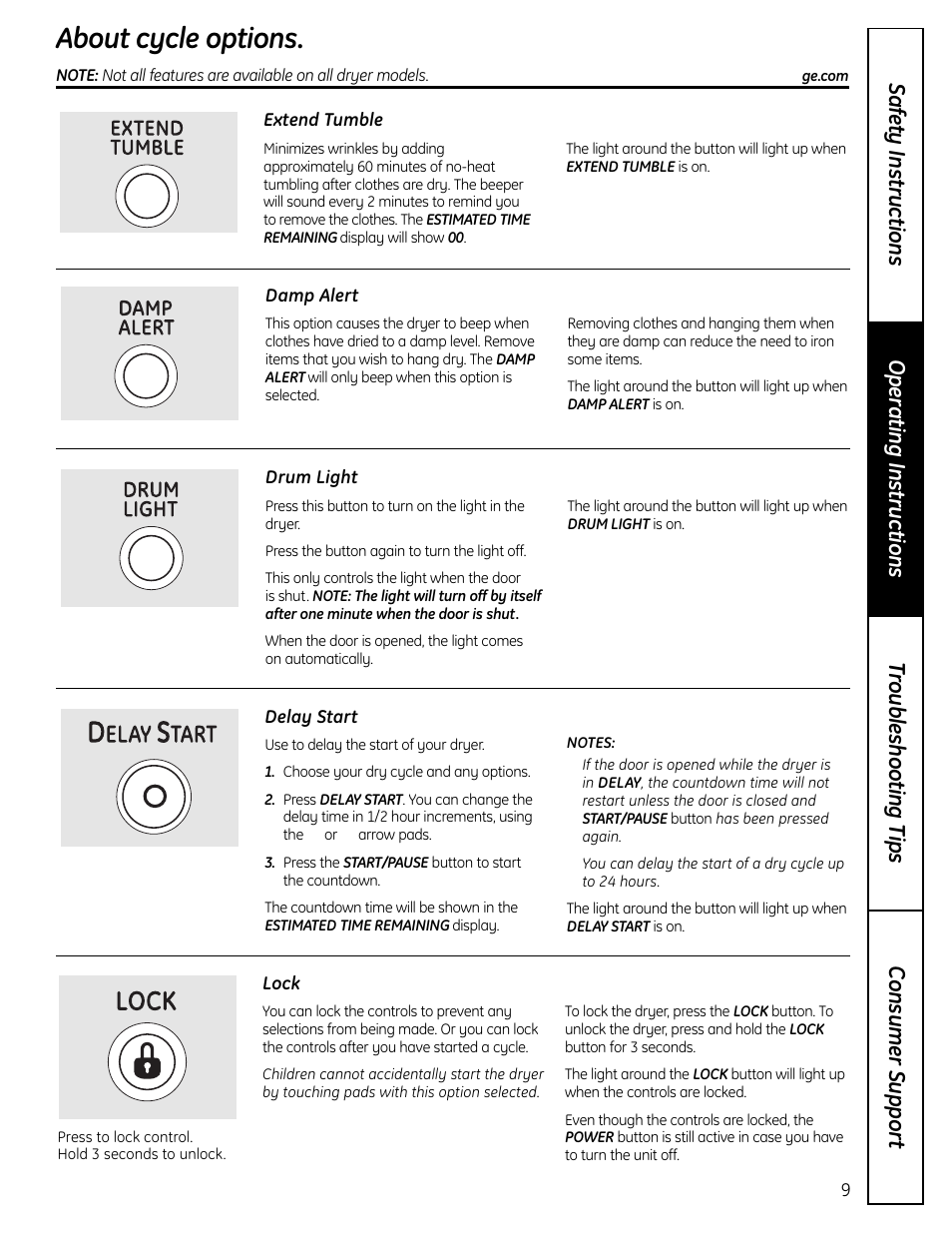 About cycle options | GE UPVH880 User Manual | Page 9 / 152