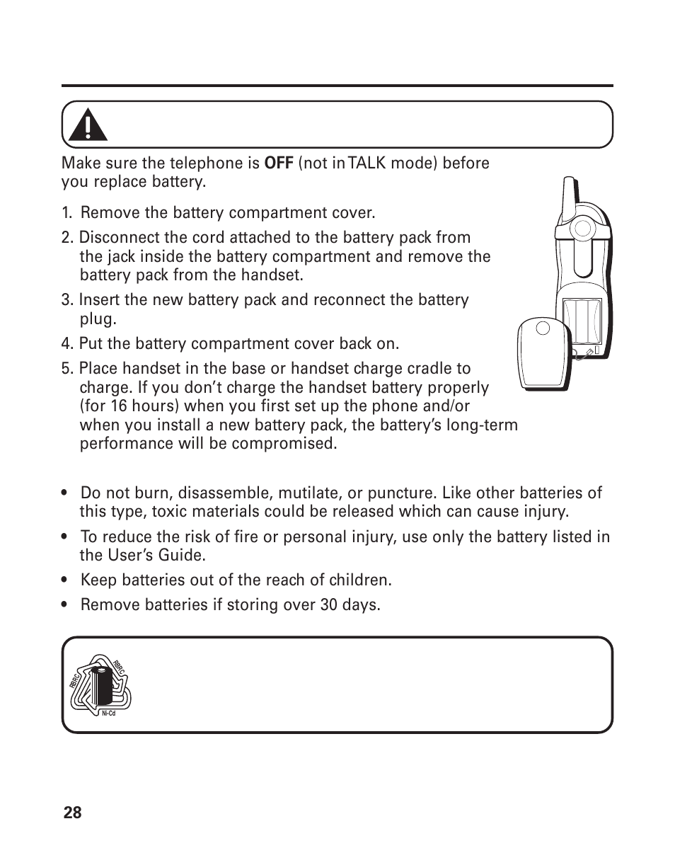 Changing the battery, Battery safety precautions, Attery | Afety, Recautions, Ound, Ignals | GE 25893 User Manual | Page 28 / 40