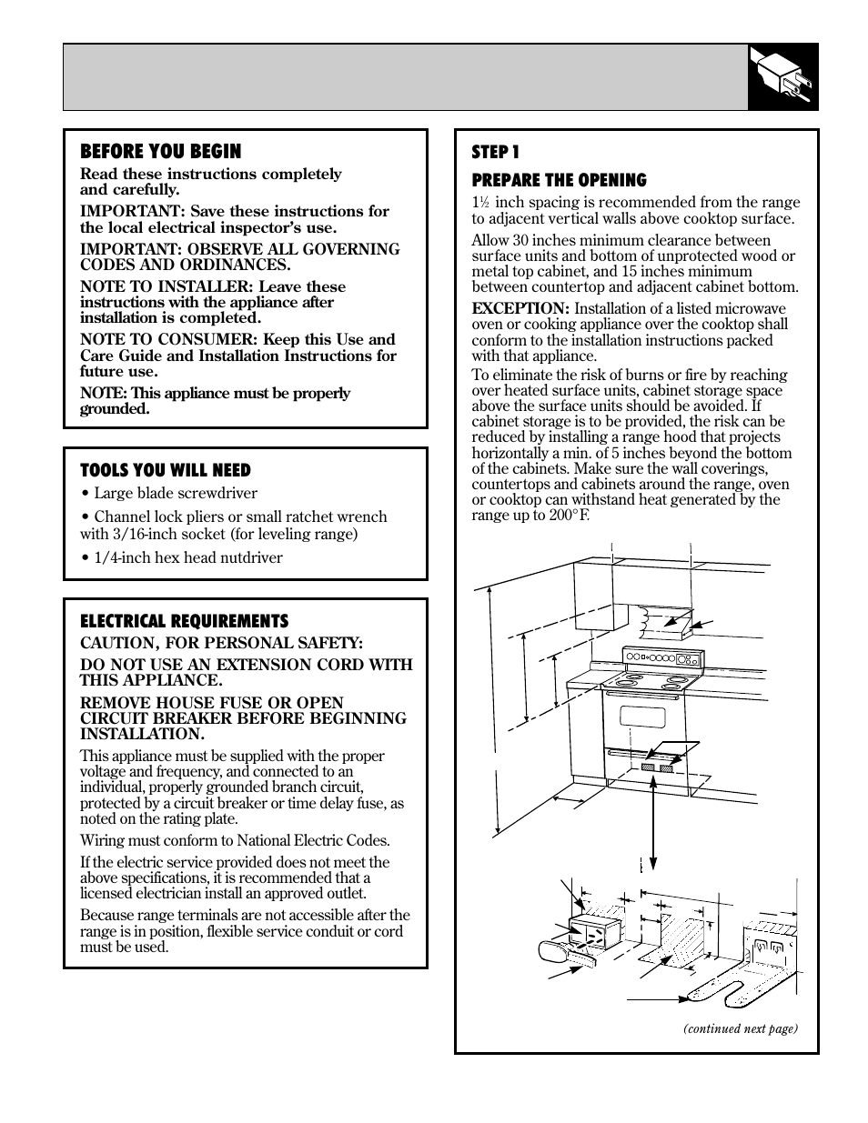 Installation, Anti-tip device, Anti-tip device , 39 | 35 installation instructions, Before you begin, Step 1 prepare the opening, Tools you will need, Electrical requirements | GE 10-95 CG User Manual | Page 35 / 44