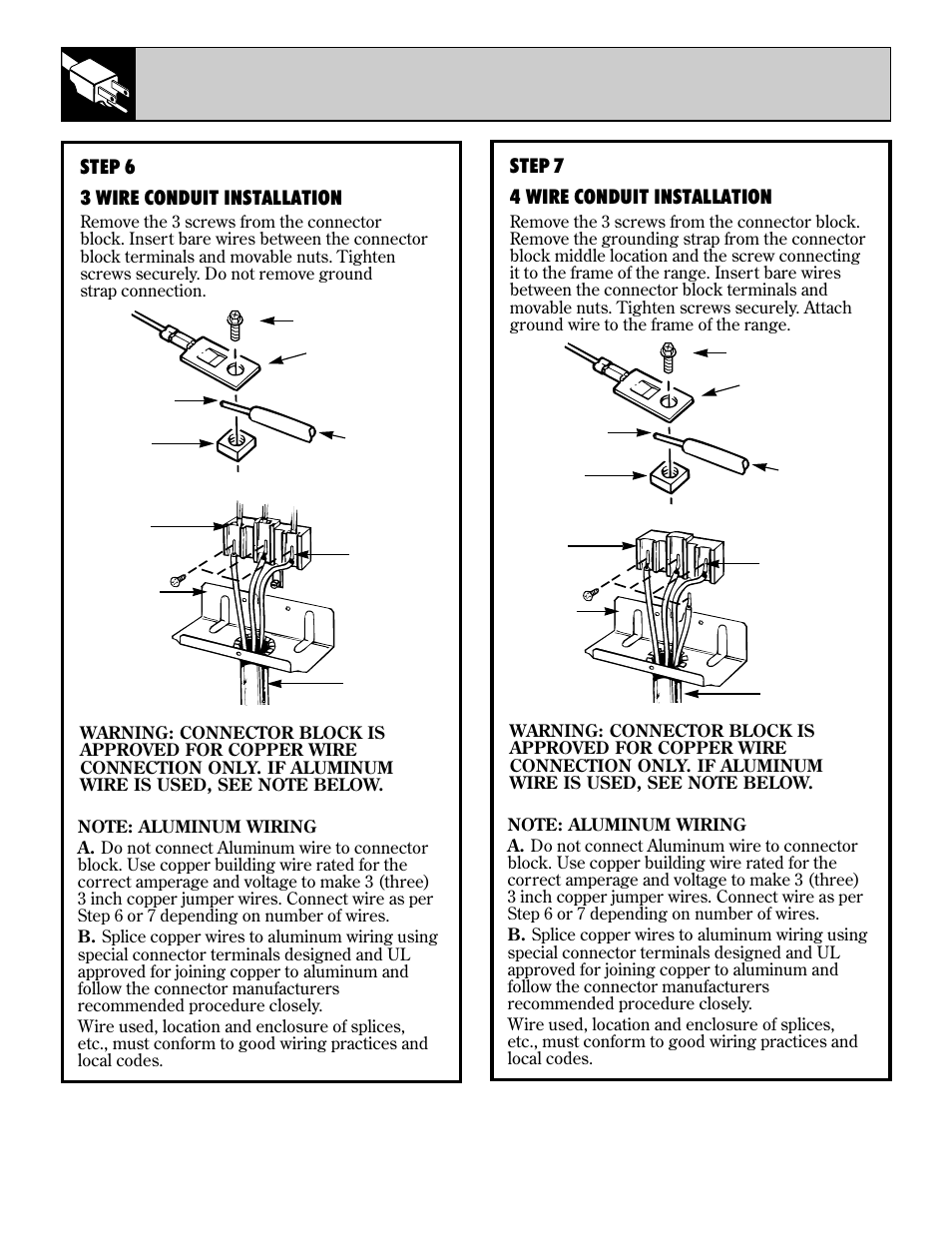 38 installation instructions, Step 6 3 wire conduit installation, Step 7 4 wire conduit installation | GE 10-95 CG User Manual | Page 38 / 44