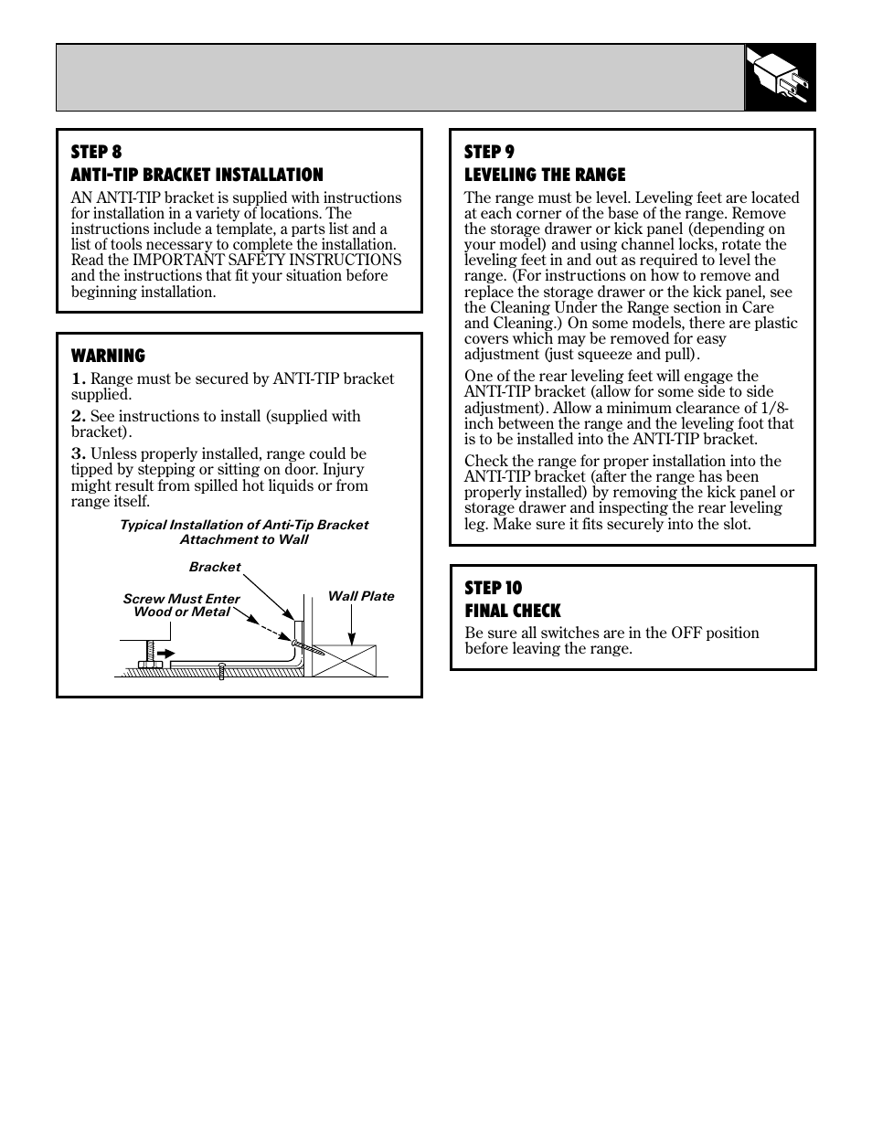 Leveling | GE 10-95 CG User Manual | Page 39 / 44