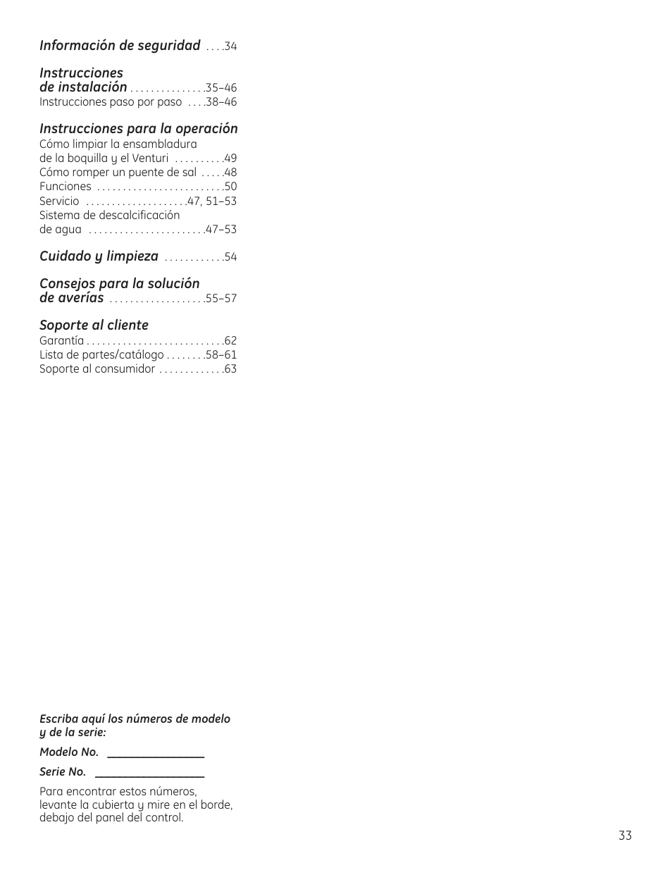 Spanish, Instrucciones para la operación, Soporte al cliente | GE GNSH45E User Manual | Page 33 / 64