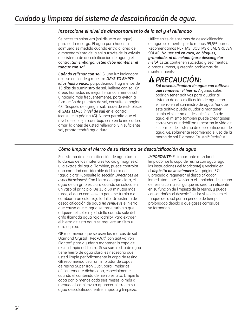 Cuidado y limpieza, Precaución | GE GNSH45E User Manual | Page 54 / 64