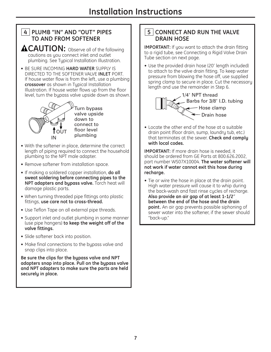 Caution, Installation instructions | GE GNSH45E User Manual | Page 7 / 64