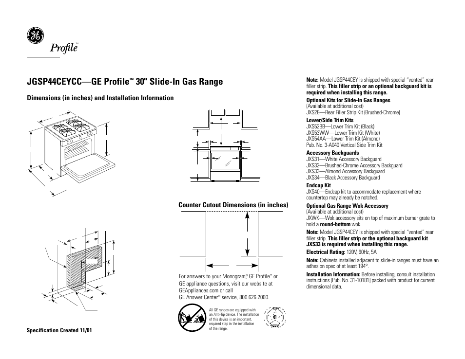 GE Profile 31-10181 User Manual | 2 pages