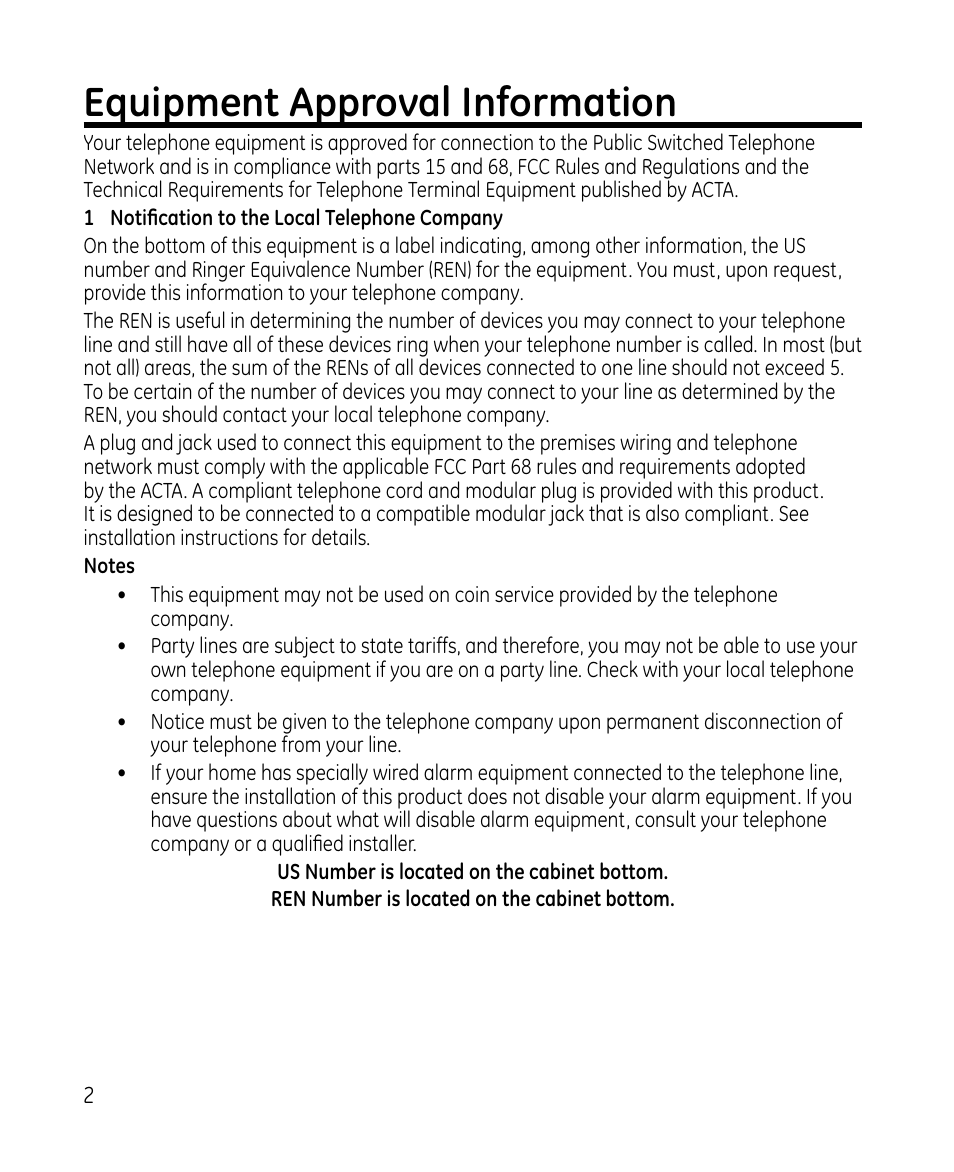Equipment approval information | GE 28213 Series User Manual | Page 2 / 48