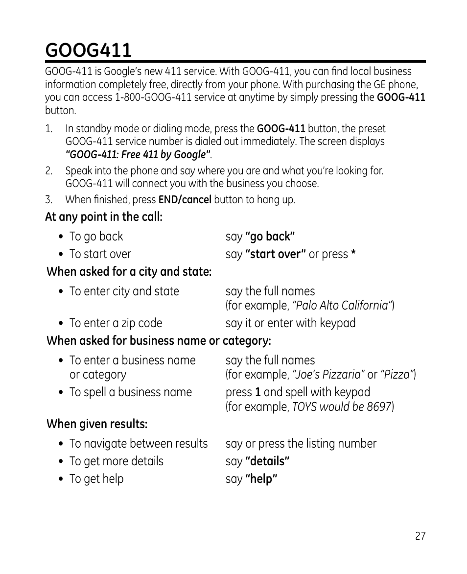 Goog411 | GE 28213 Series User Manual | Page 27 / 48