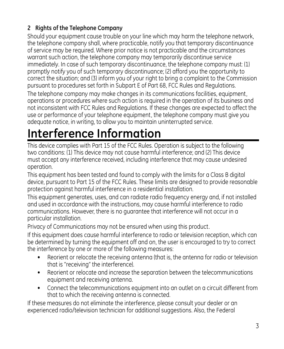 Interference information | GE 28213 Series User Manual | Page 3 / 48