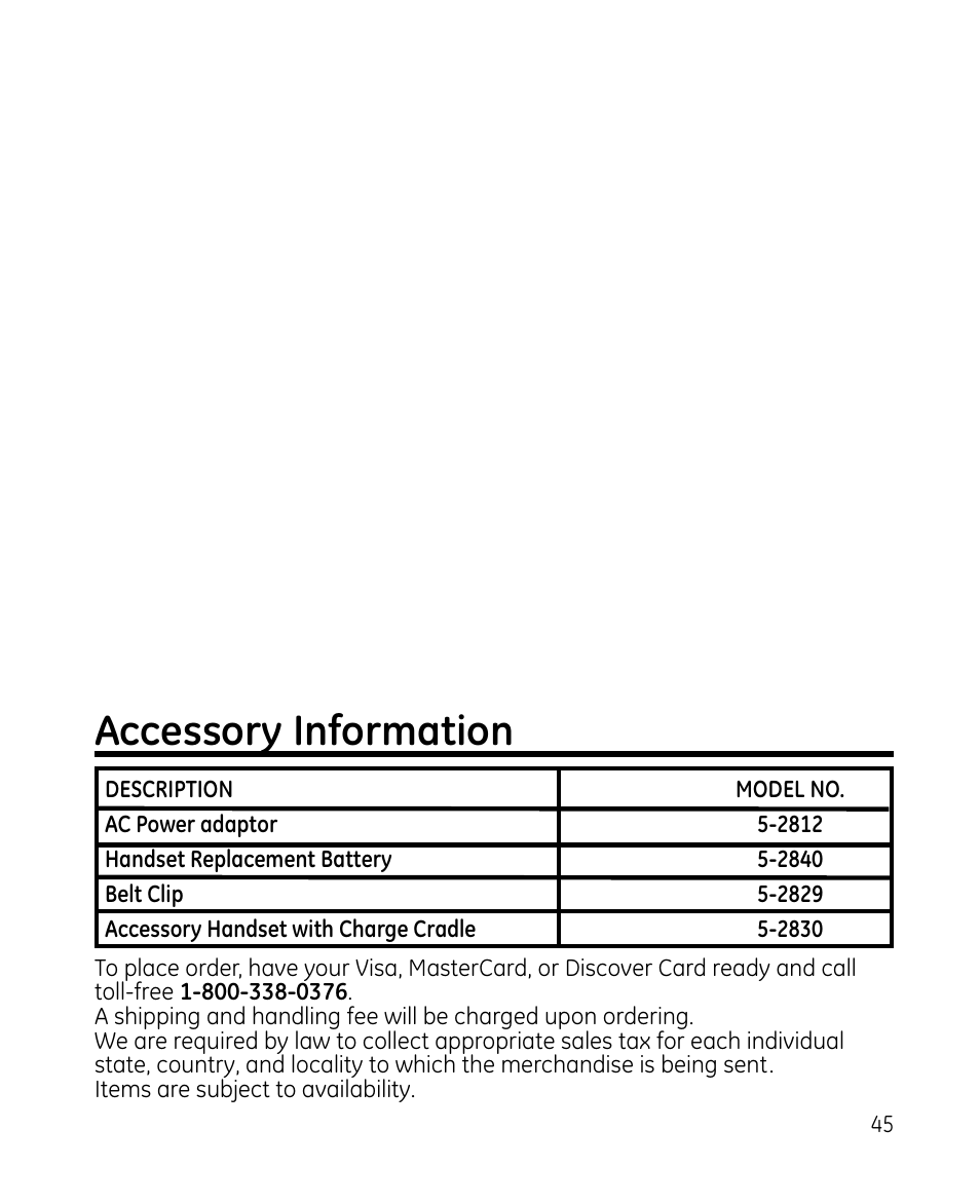 Accessory information | GE 28213 Series User Manual | Page 45 / 48