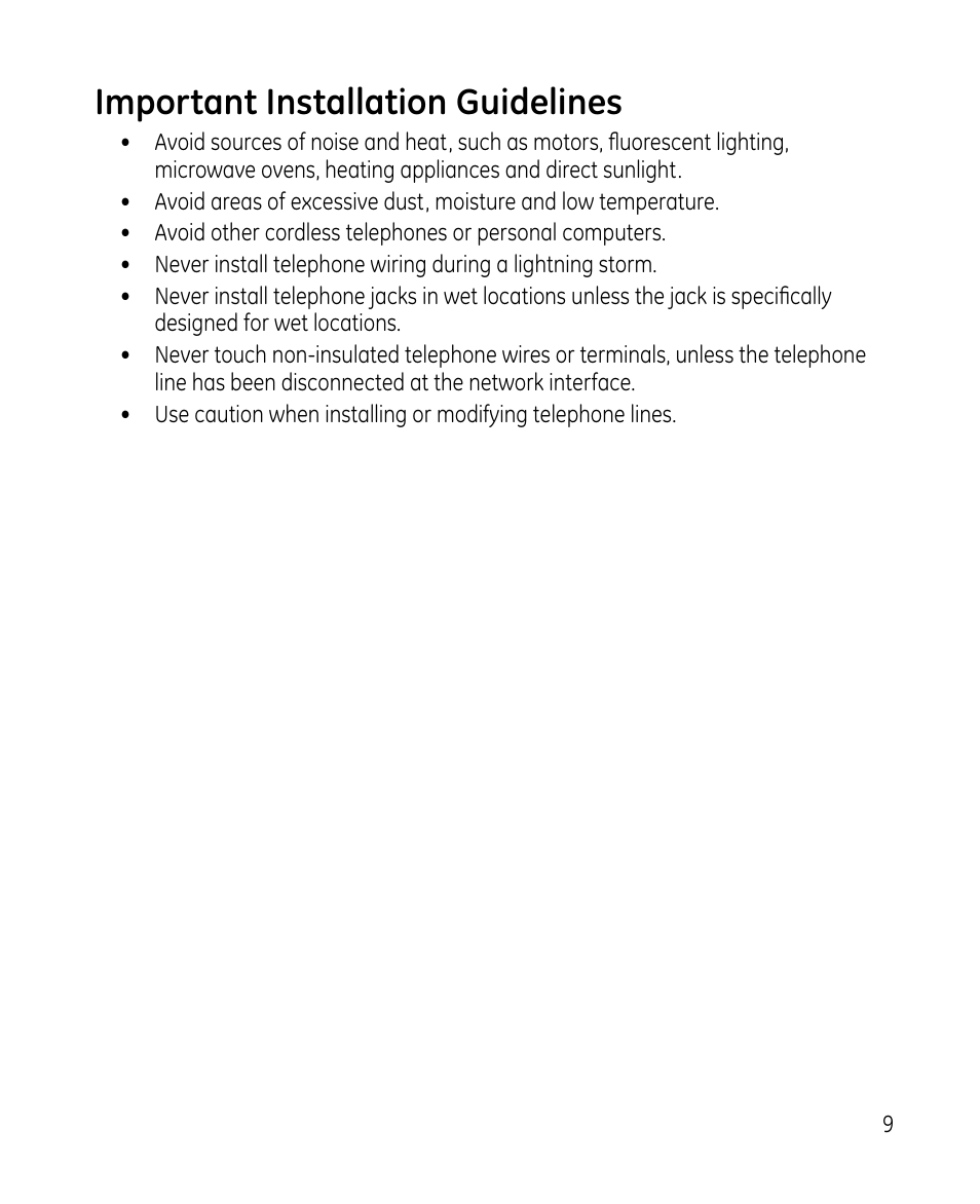 Important installation guidelines | GE 28213 Series User Manual | Page 9 / 48