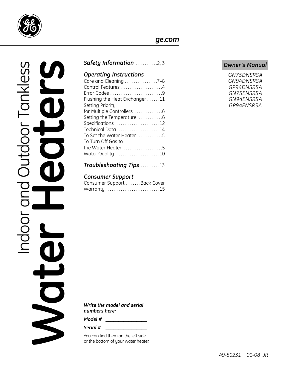 GE GP94DNSRSA User Manual | 16 pages